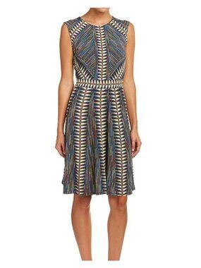 BCBGMax Azria Women's Rosalya Knit Fit and Flare Dress jersey geometric medium